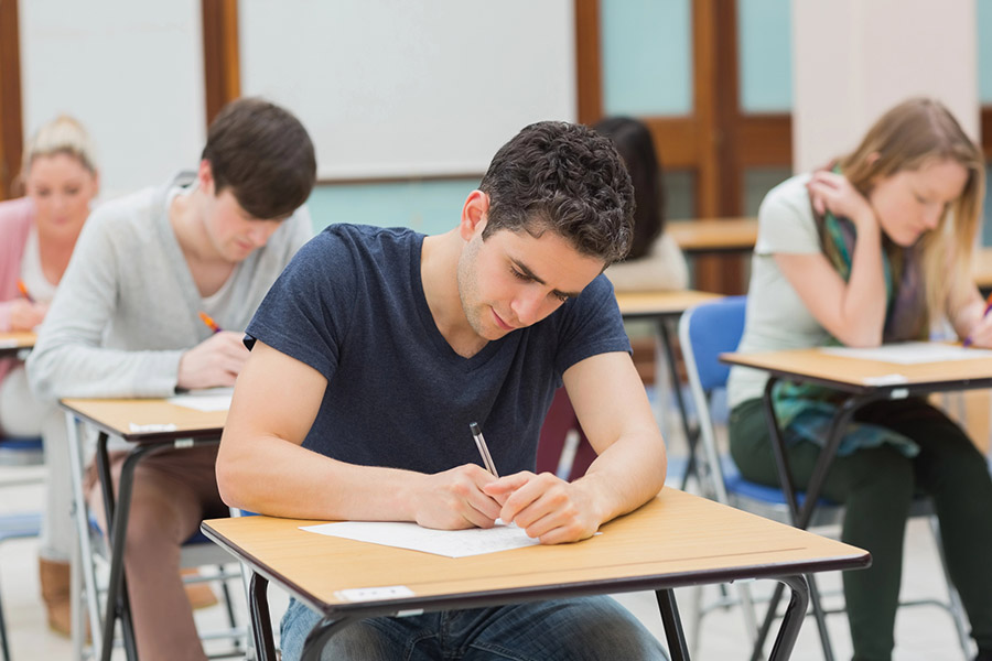 Students taking a test in a classroom in Greensboro